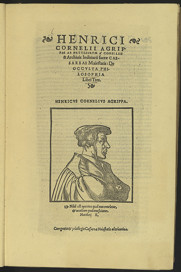 The title page of the book De occulta philosophia libri tres (Cologne: Johannes Soter, 1533).