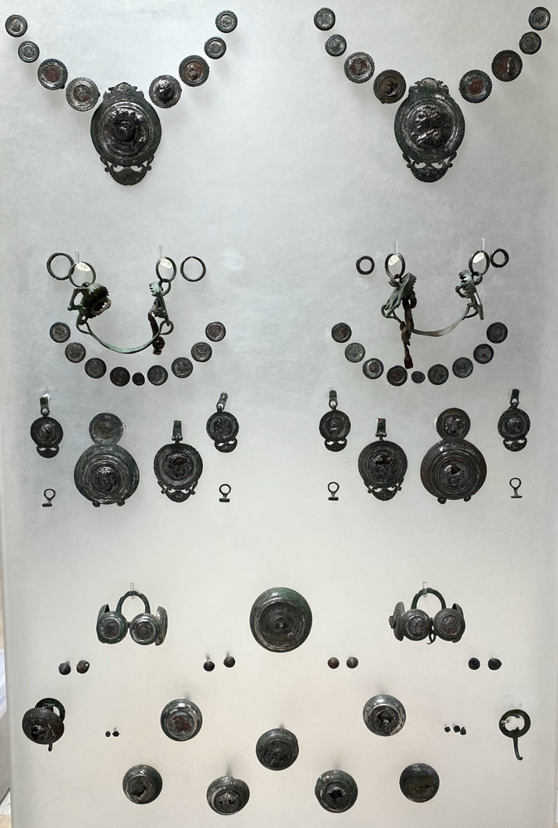 Original horse bits, halter pieces and adornments used in an Ancient Roman chariot dating back to the Early First Century AD.