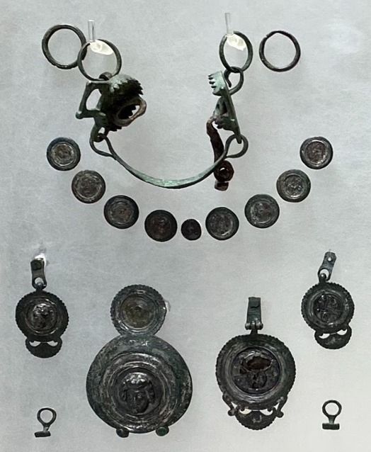 Close-up of horse bits and halter pieces used in an Ancient Roman chariot dating back to the Early First Century AD.
