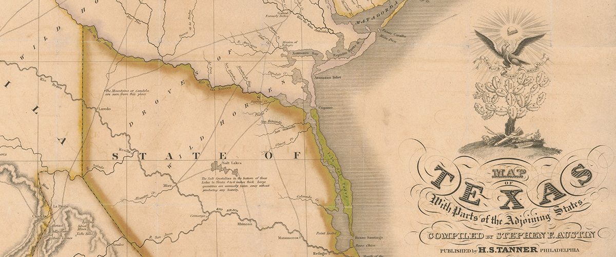 A detail image of the 1830 Stephen F. Austin Map of Texas.